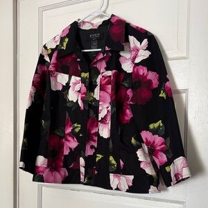 Studio by Liz Claiborne black jacket with pink and white floral print